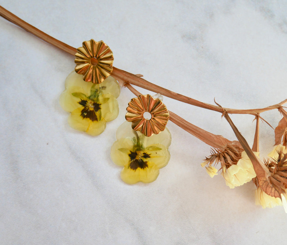 Boucles d’oreilles pensée jaune soleil
