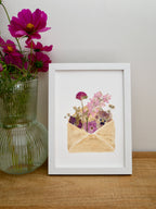 Herbier enveloppe fleurie rose