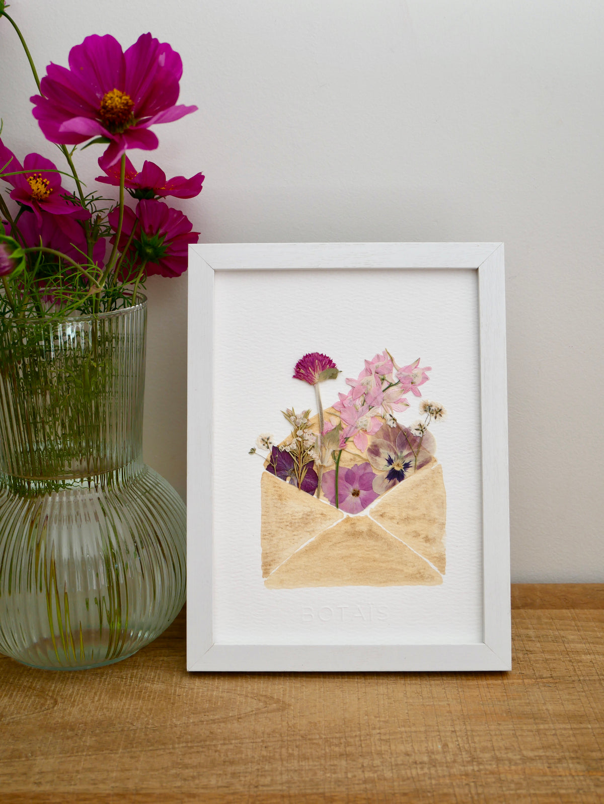 Herbier enveloppe fleurie rose