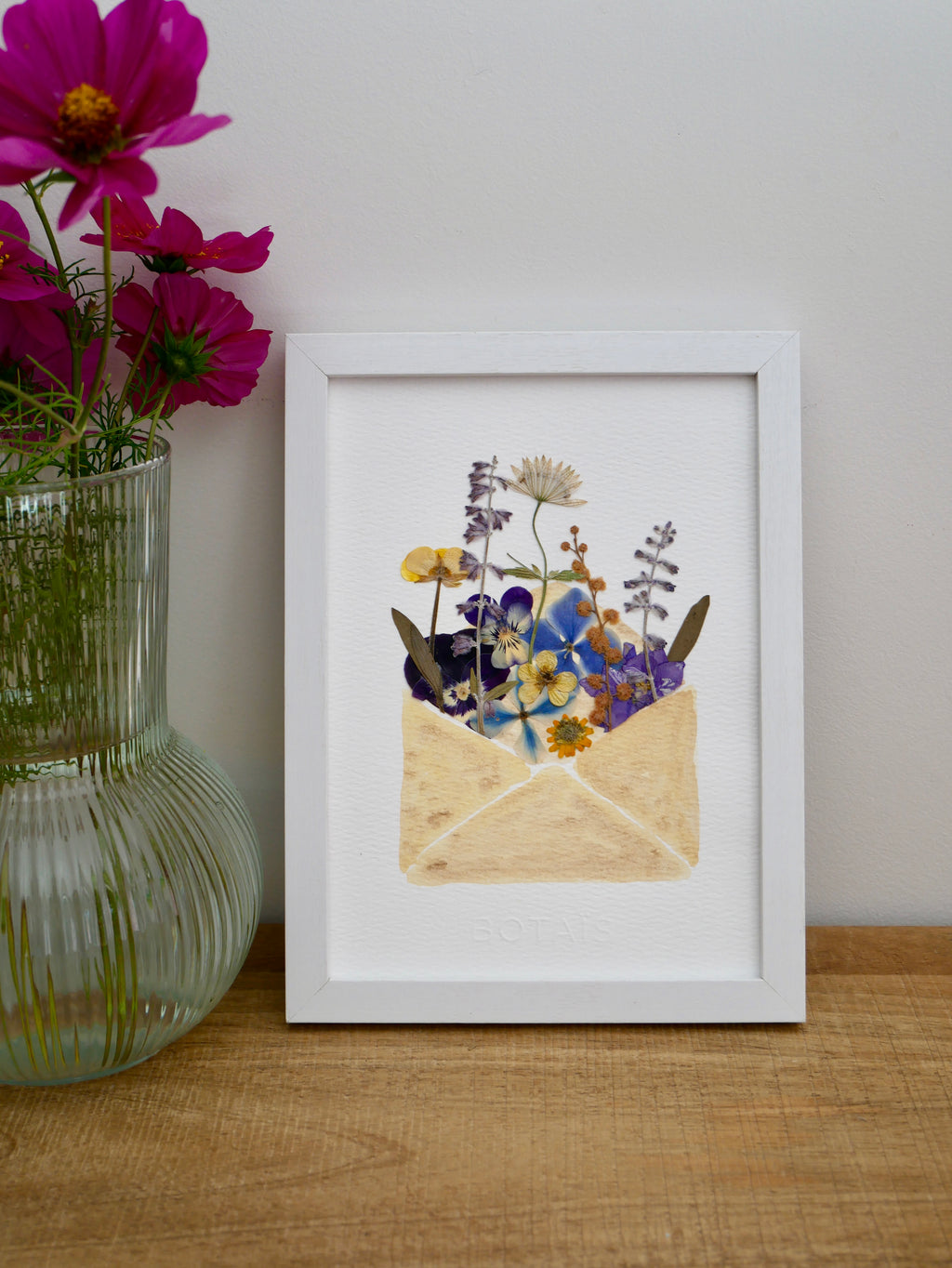 Herbier enveloppe fleurie bleu/jaune
