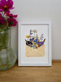 Herbier enveloppe fleurie bleu/jaune