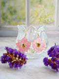 Boucles d’oreilles delphinium rose crochet