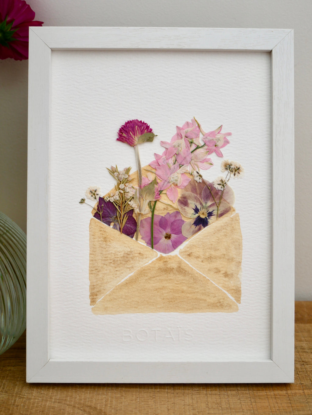 Herbier enveloppe fleurie rose