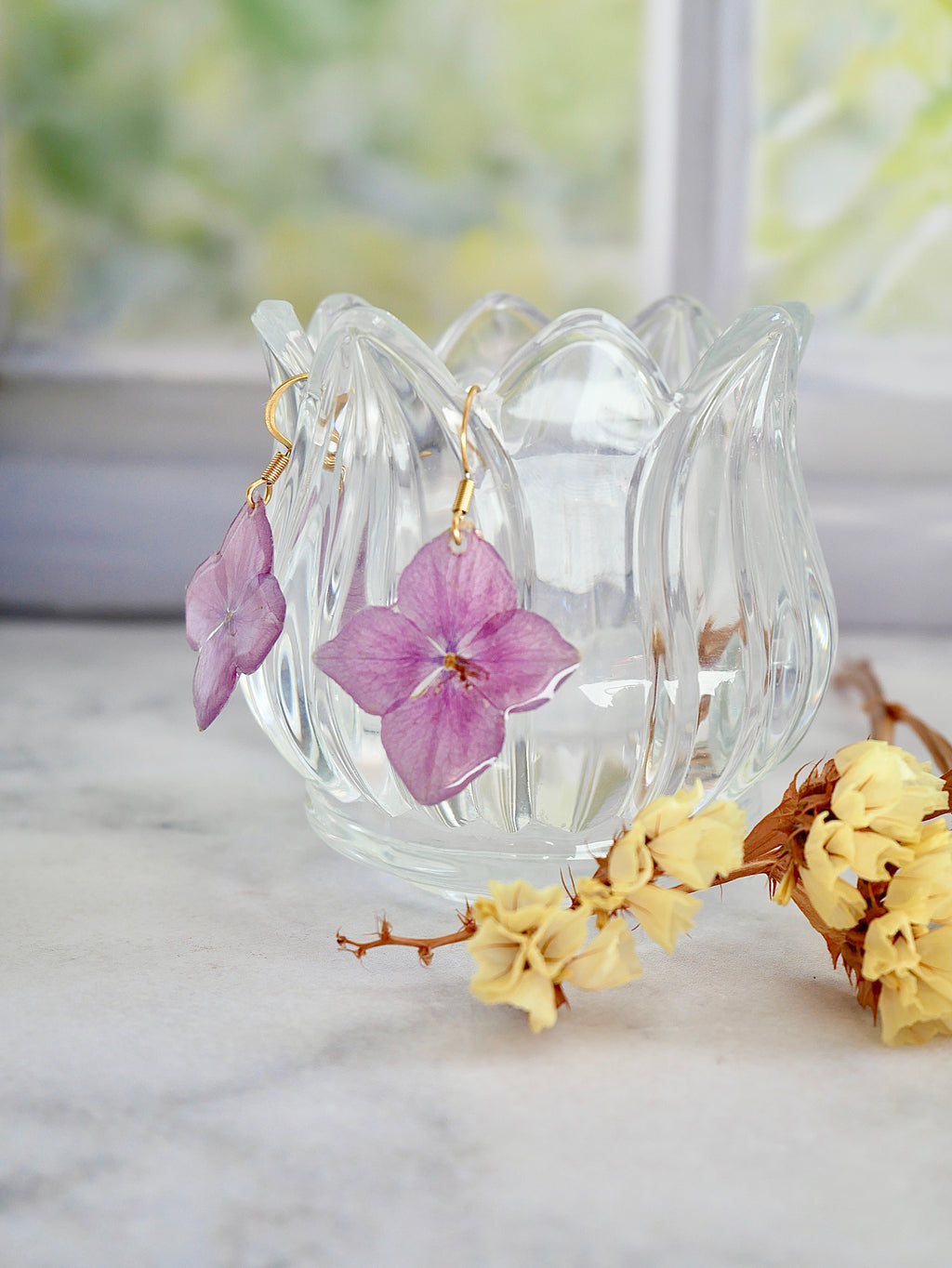 Boucles d’oreilles hortensia rose crochet