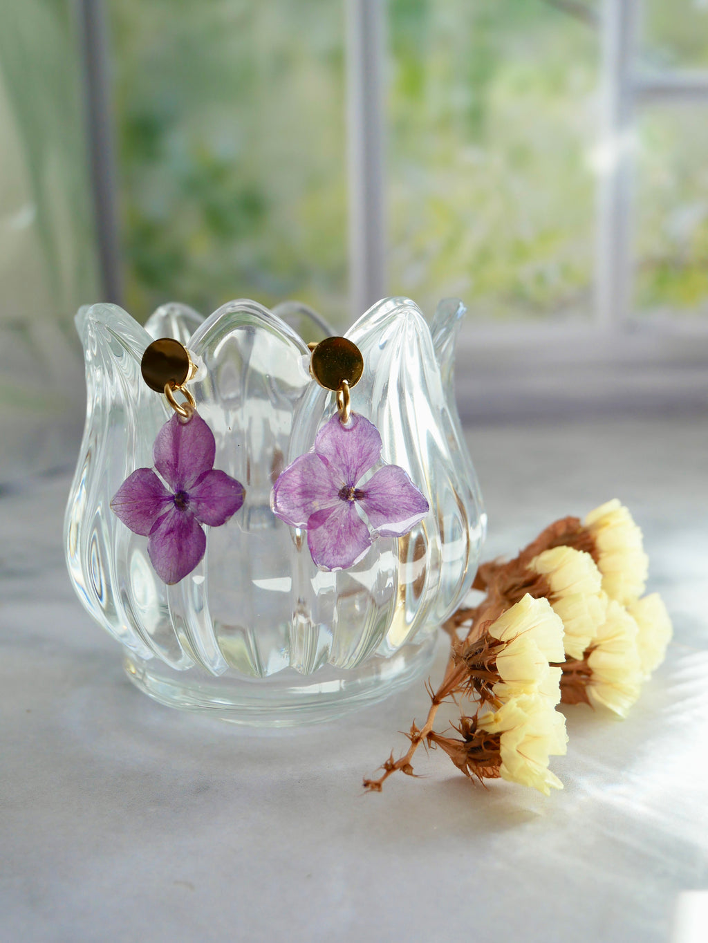 Boucles d’oreilles hortensia rose
