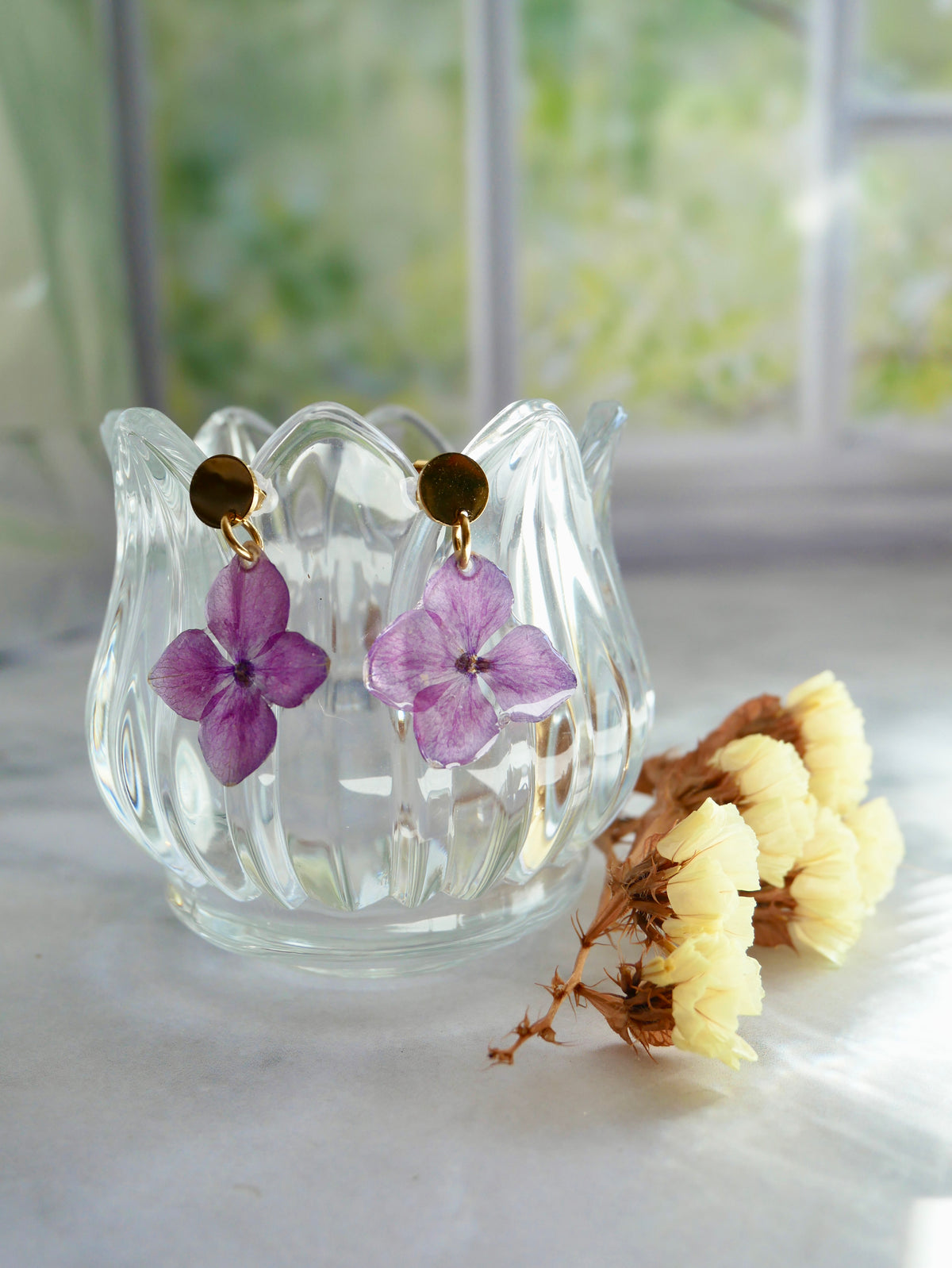 Boucles d’oreilles hortensia rose