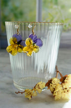 Boucles d’oreilles pensée jaune/violet crochet
