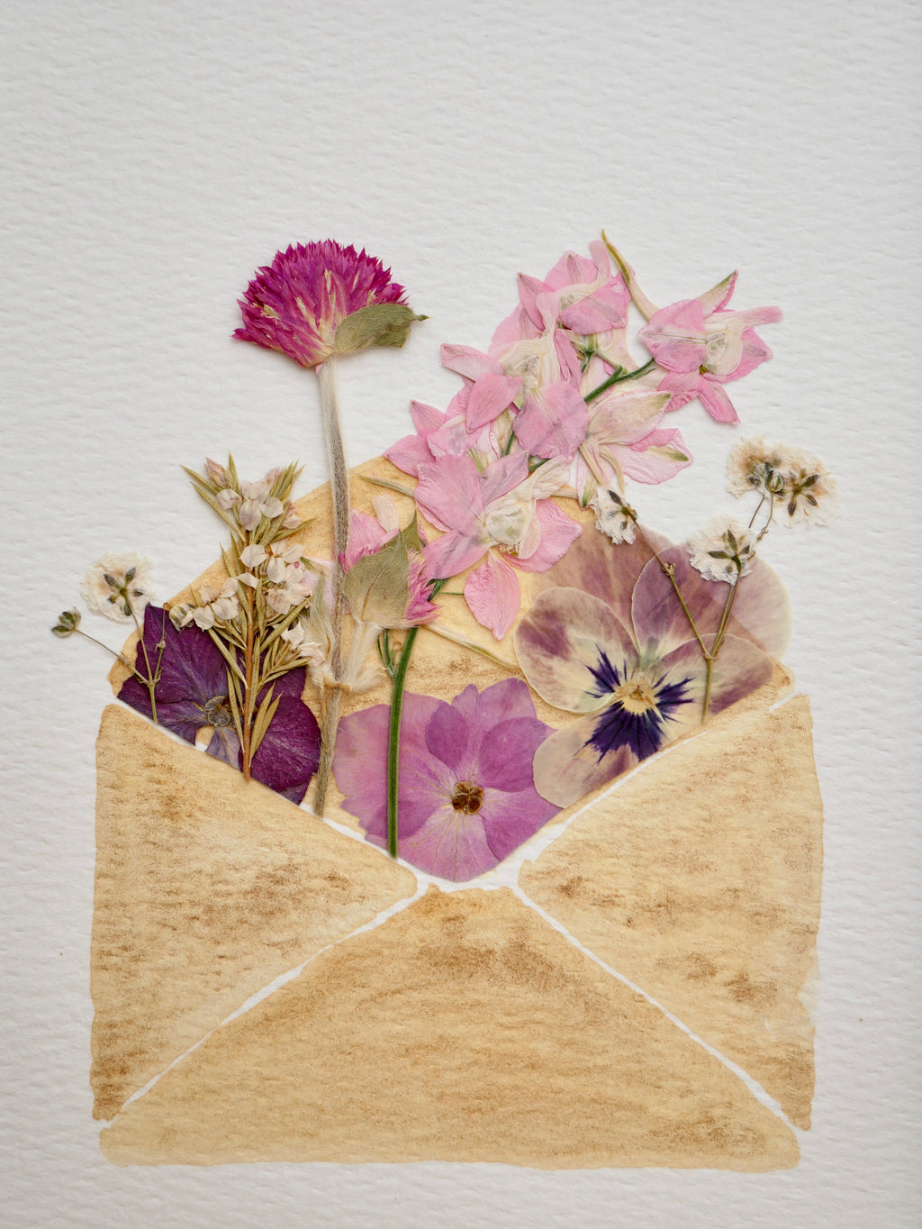 Herbier enveloppe fleurie rose