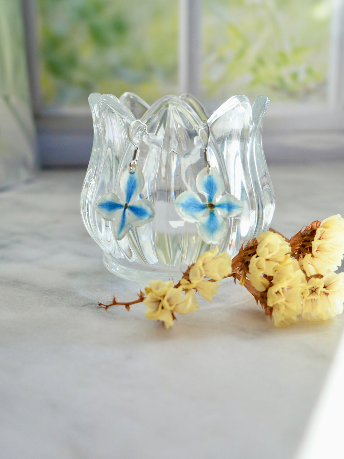 Boucles d’oreilles hortensia bicolore crochet