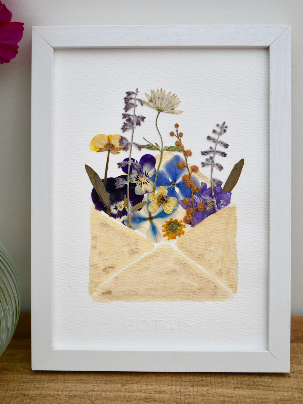 Herbier enveloppe fleurie bleu/jaune