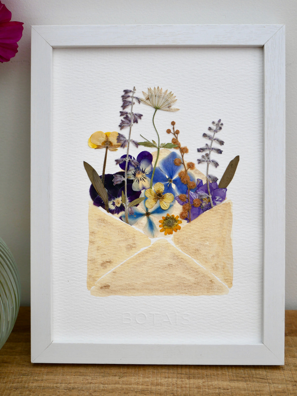 Herbier enveloppe fleurie bleu/jaune