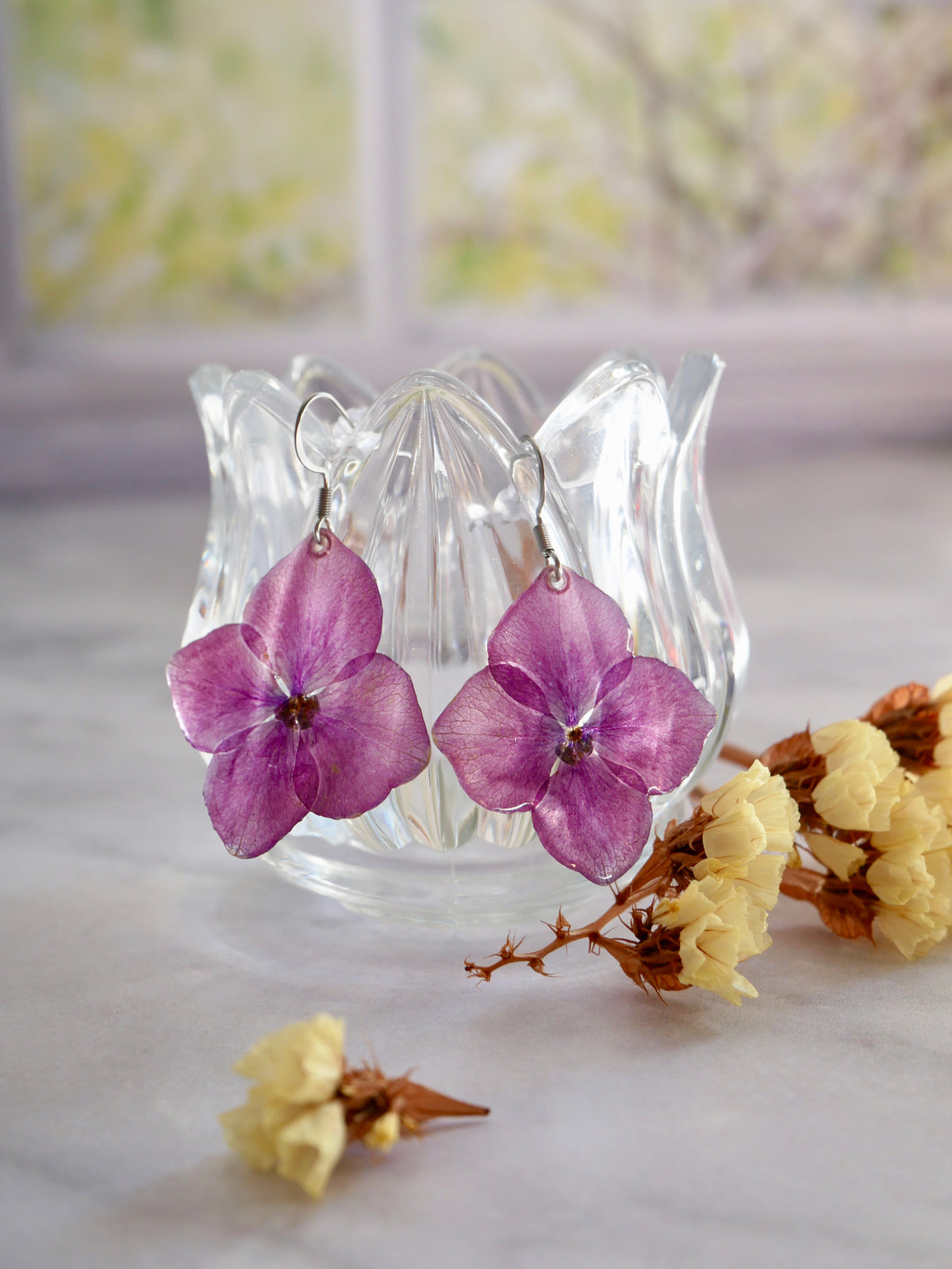 Boucles d’oreilles hortensia rose crochet