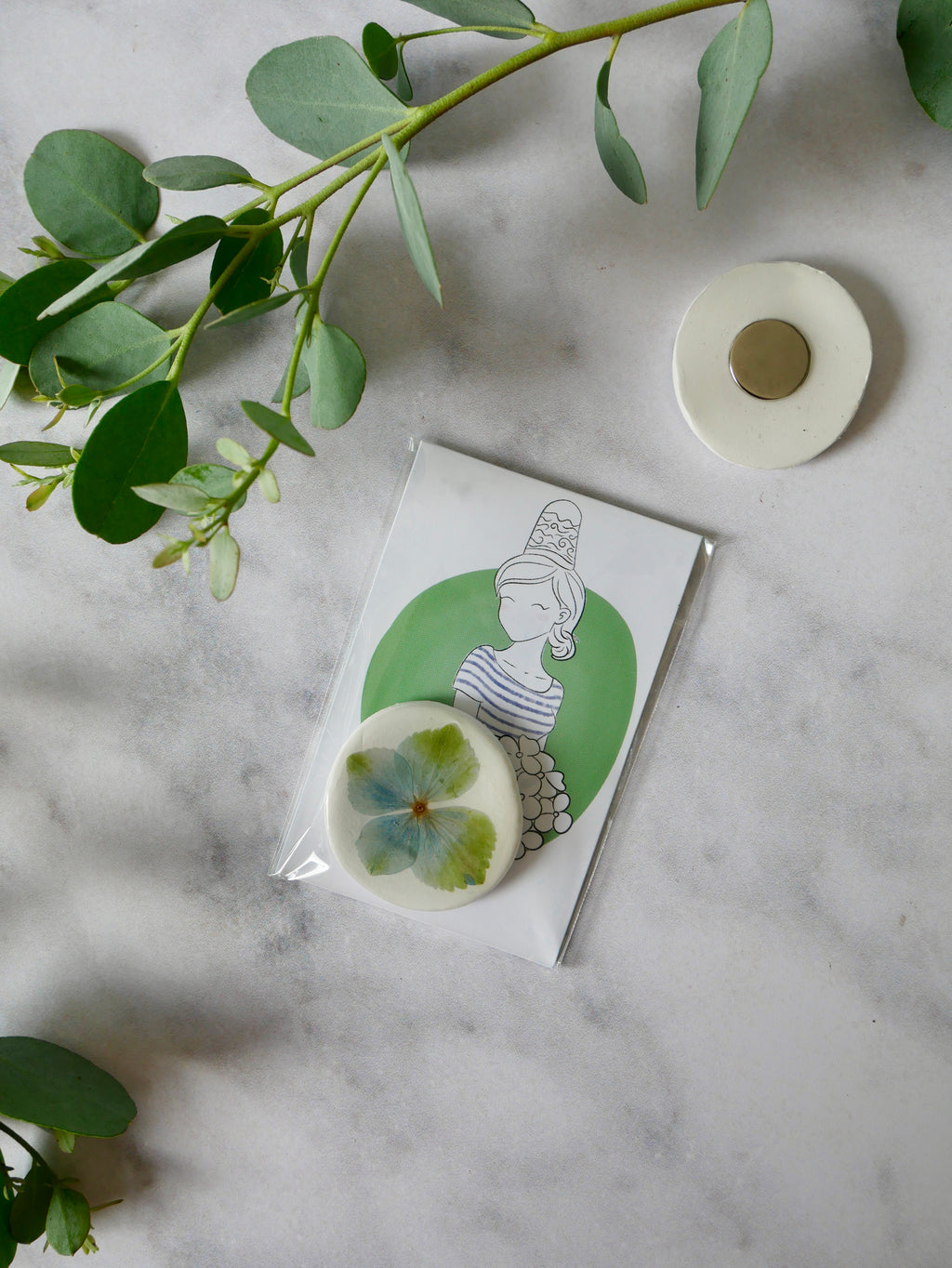 Magnet hortensia bleu vert