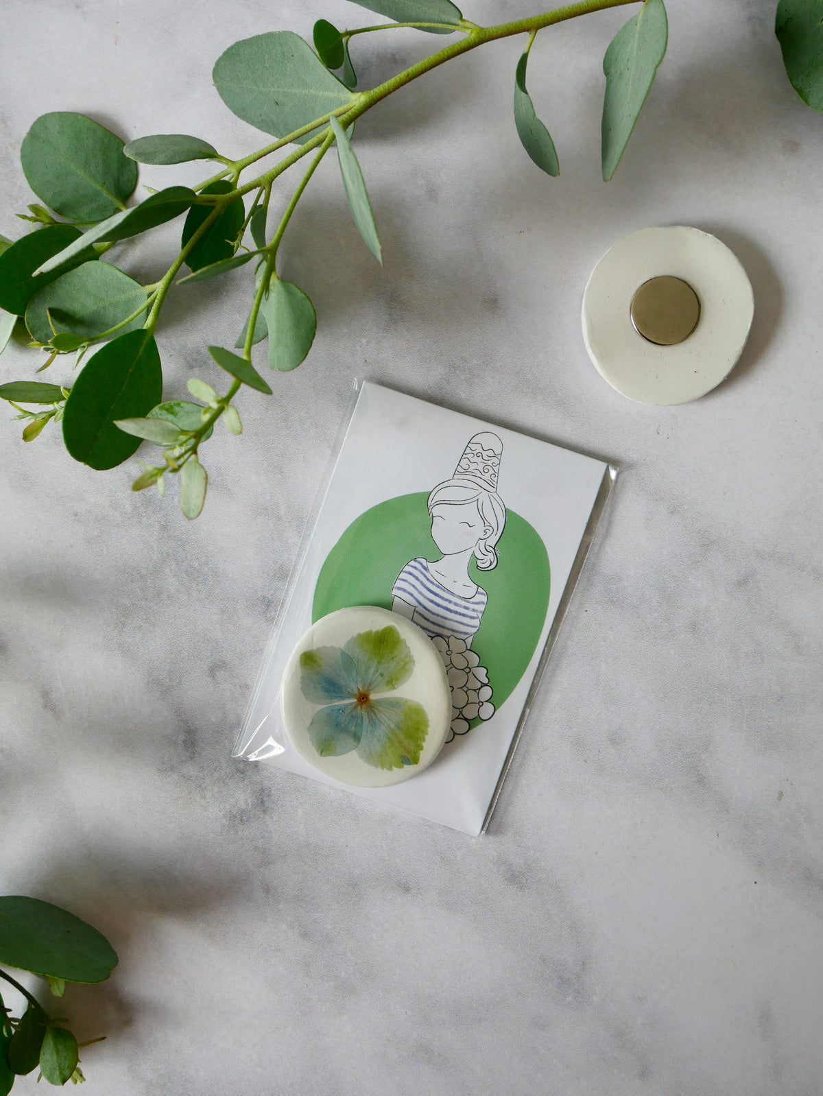 Magnet hortensia bleu vert