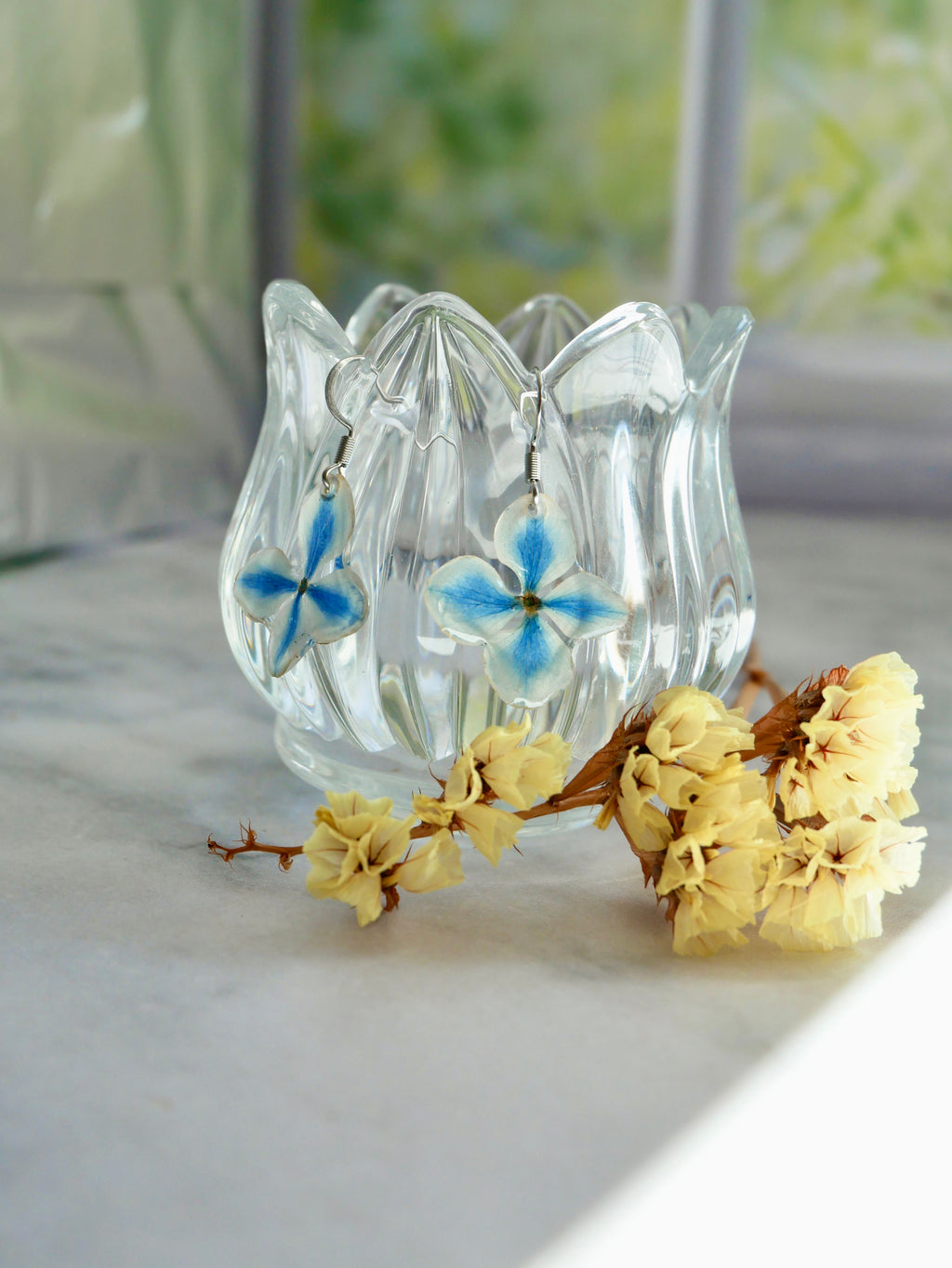 Boucles d’oreilles hortensia bicolore crochet