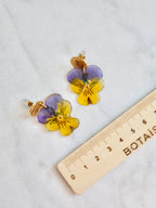 Boucles d’oreilles pensée jaune/violet fleurs