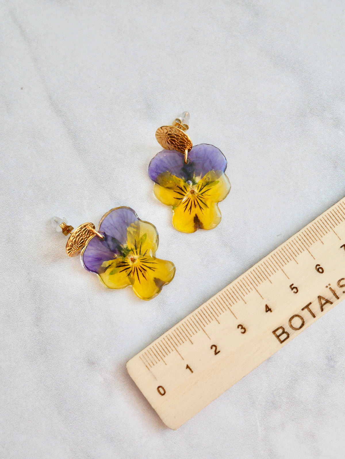 Boucles d’oreilles pensée jaune/violet fleurs