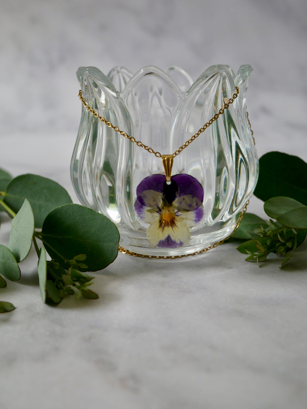 Collier pensée violet/blanc